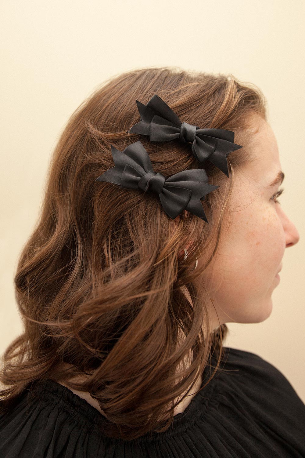 Briana Black Set of 2 Silky Bow Hair Clips | Boutique model