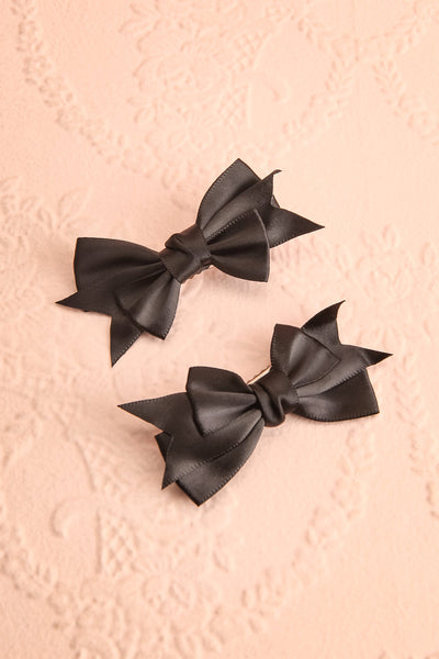 Briana Black Set of 2 Silky Bow Hair Clips | Boutique 1861 view