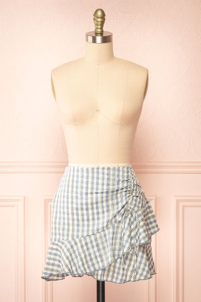 Briar Blue Short Asymmetrical Gingham Skirt | Boutique 1861 front view