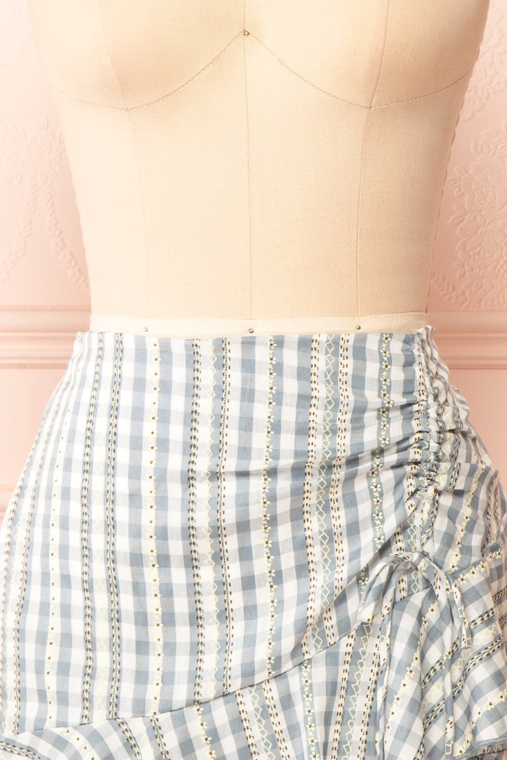 Briar Blue Short Asymmetrical Gingham Skirt | Boutique 1861 front close-up