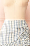 Briar Blue Short Asymmetrical Gingham Skirt | Boutique 1861 front close-up