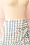 Briar Blue Short Asymmetrical Gingham Skirt | Boutique 1861 side close-up