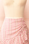 Briar Pink Short Asymmetrical Gingham Skirt | Boutique 1861 front close-up