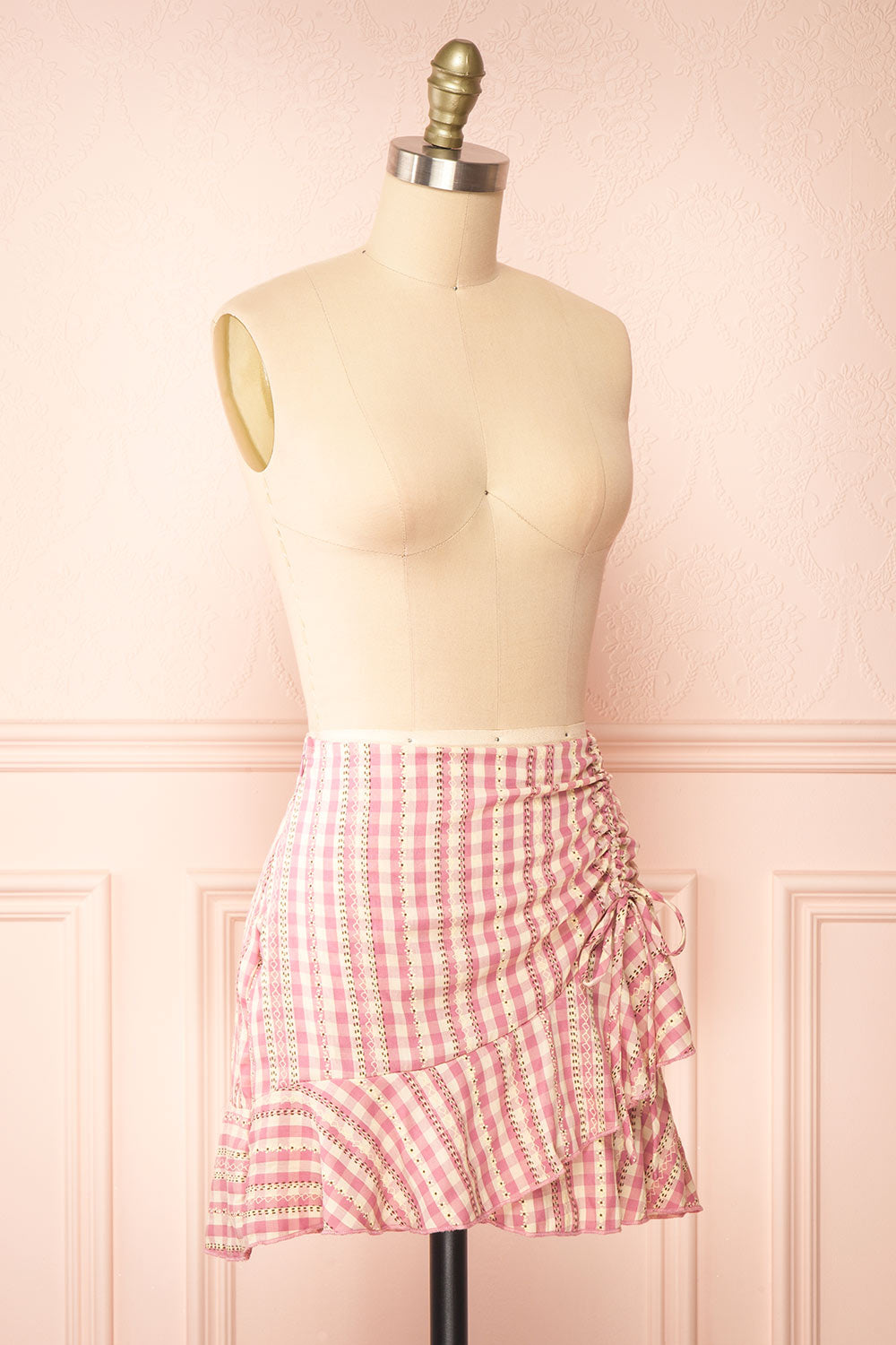 Briar Pink Short Asymmetrical Gingham Skirt