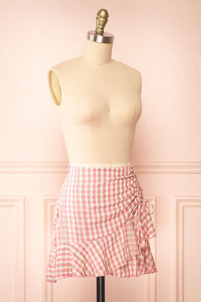 Briar Pink Short Asymmetrical Gingham Skirt | Boutique 1861 side view