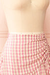 Briar Pink Short Asymmetrical Gingham Skirt | Boutique 1861 side close-up