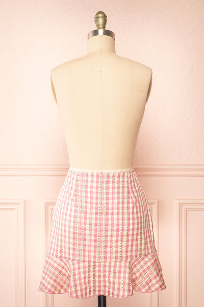 Briar Pink Short Asymmetrical Gingham Skirt | Boutique 1861 back view
