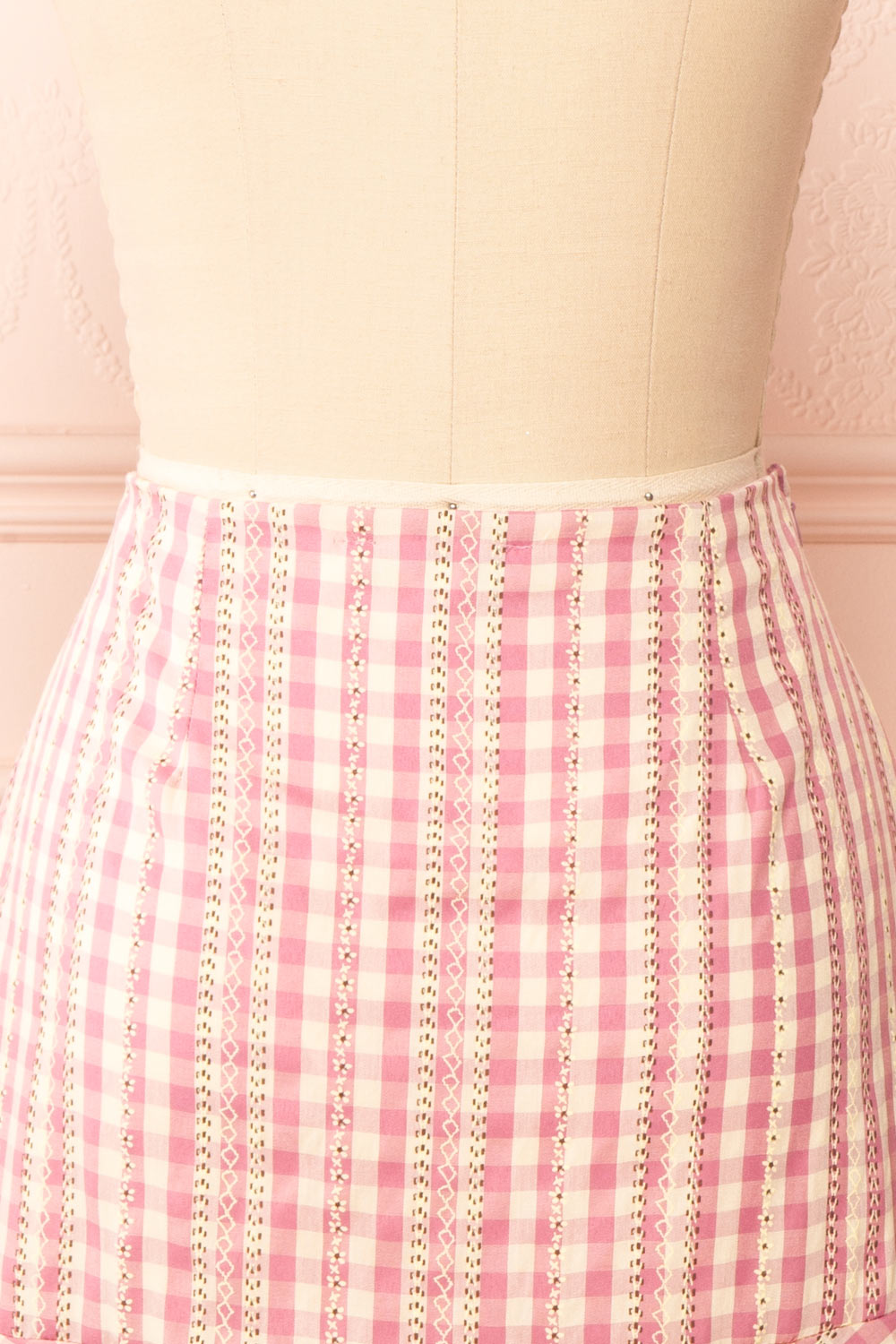 Briar Pink Short Asymmetrical Gingham Skirt | Boutique 1861 back close-up