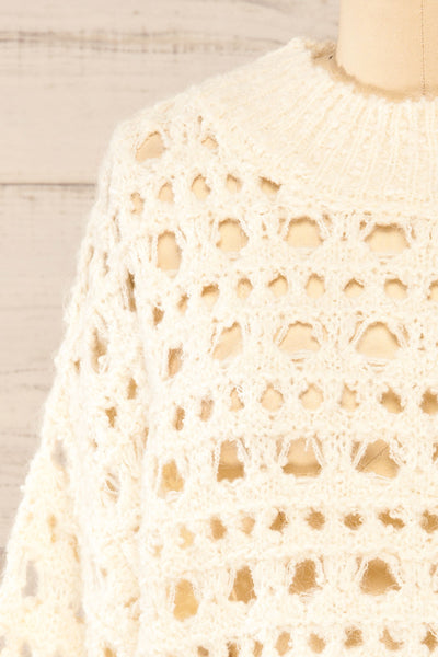 Bridgetown Ivory Crochet Knit Sweater | La petite garçonne front close-up