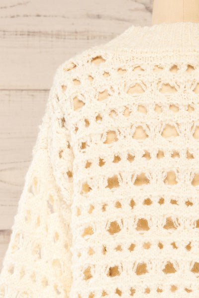 Bridgetown Ivory Crochet Knit Sweater | La petite garçonne back close-up