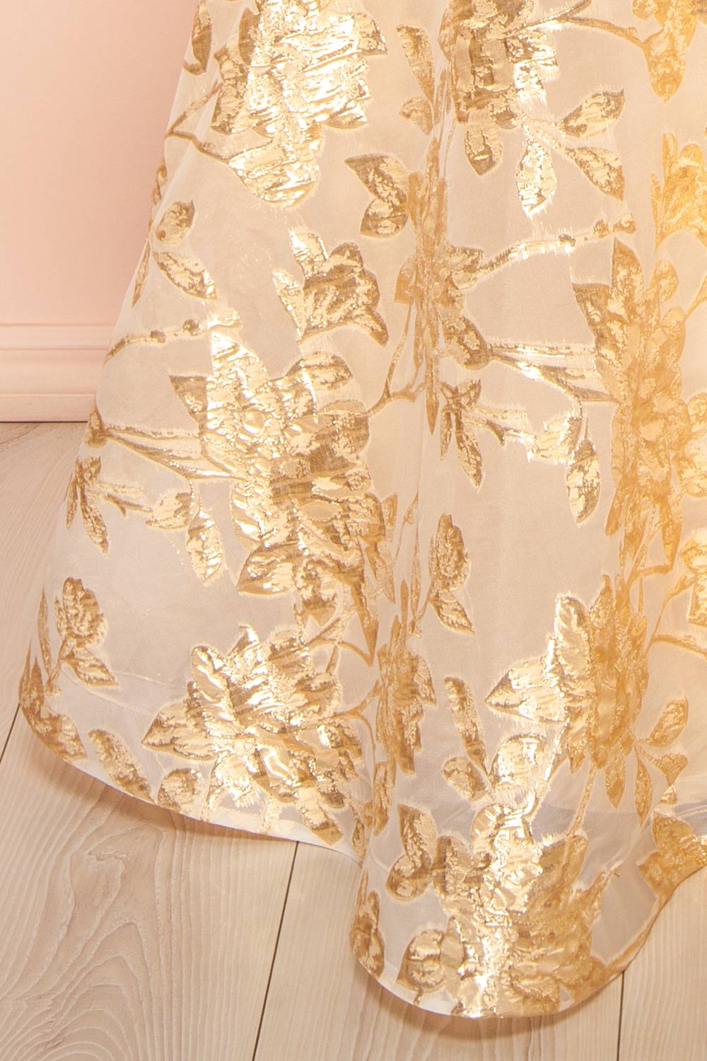 Bridgitte Gold Off-Shoulder A-Line Maxi Corset Dress | Boutique 1861 bottom