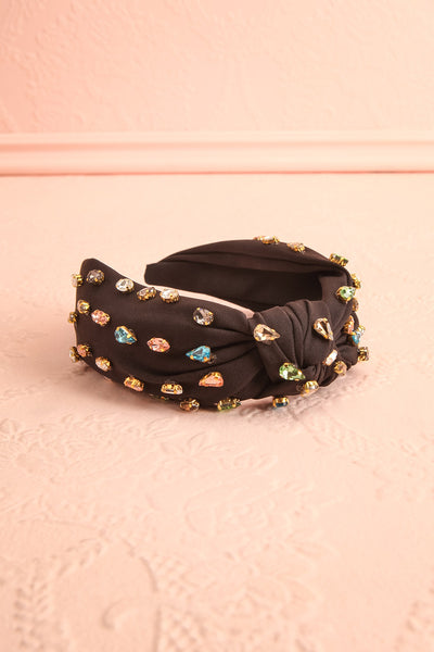 Briet Black Headband w/ Multicolor Crystals | Boutique 1861 flat view