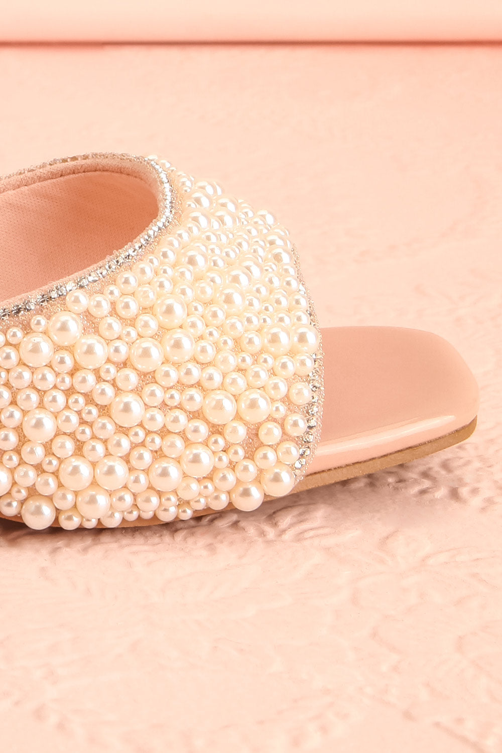 Brigitta Heeled Sandals w/ Pearl Strap | Boudoir 1861 side front close-up