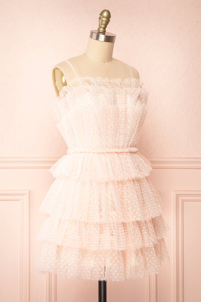 Brisa Short Pink Layered Tulle Dress w/ Polka Dots | Boutique 1861 side view