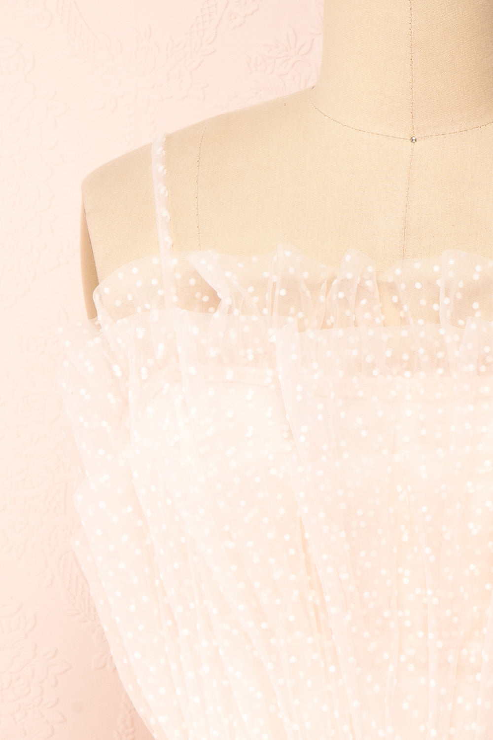 Brisa Short Pink Layered Tulle Dress w/ Polka Dots | Boutique 1861 front close-up
