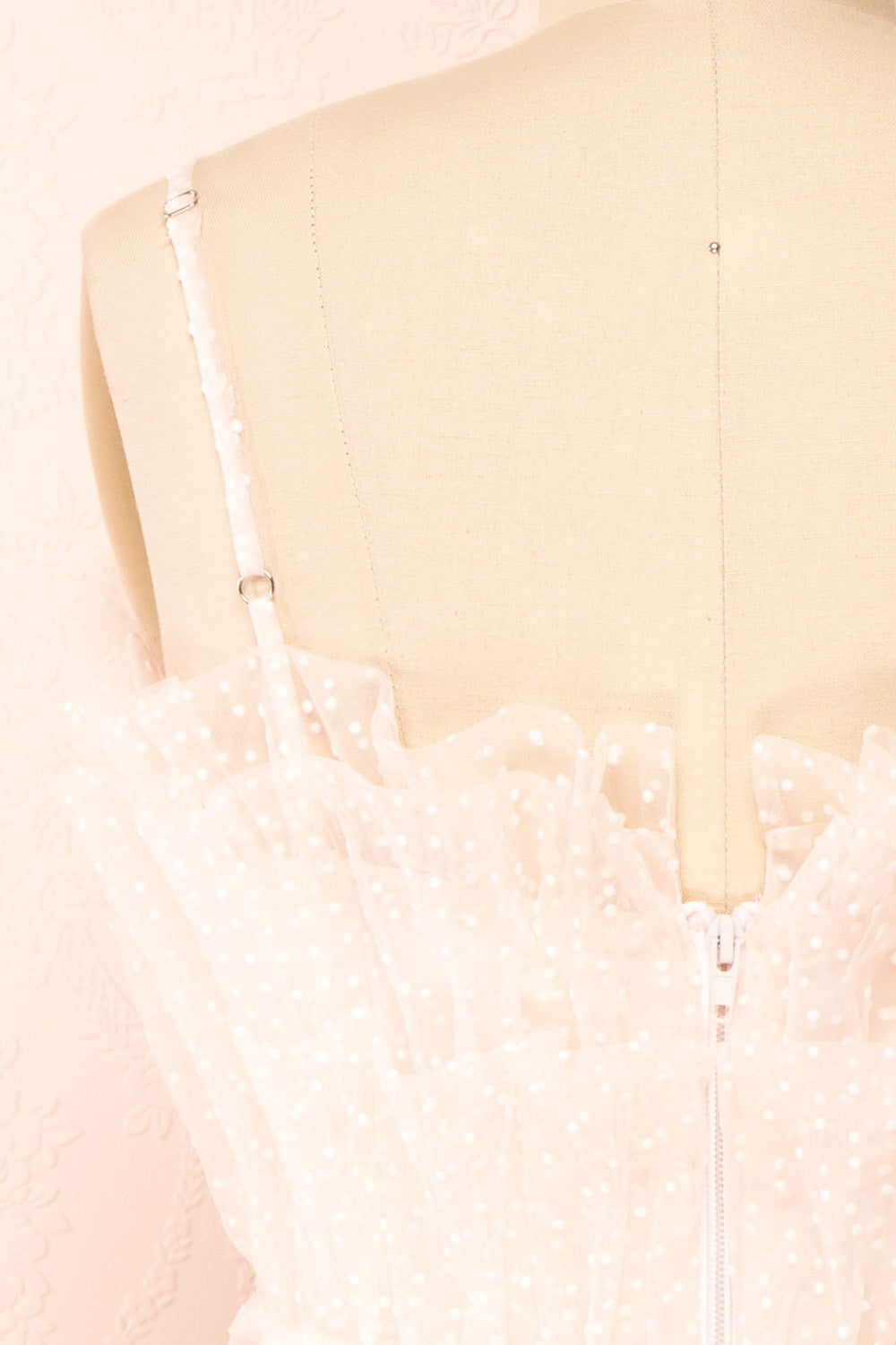 Brisa Short Pink Layered Tulle Dress w/ Polka Dots | Boutique 1861 back close-up