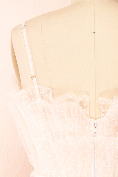 Brisa Short Pink Layered Tulle Dress w/ Polka Dots | Boutique 1861 back close-up