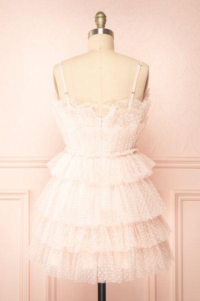 Brisa Short Pink Layered Tulle Dress w/ Polka Dots | Boutique 1861 back view