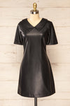 Brisbane Short Black Faux-Leather Dress | La petite garçonne front view