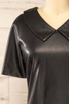 Brisbane Short Black Faux-Leather Dress | La petite garçonne front close-up