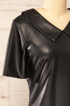 Brisbane Short Black Faux-Leather Dress | La petite garçonne side close-up