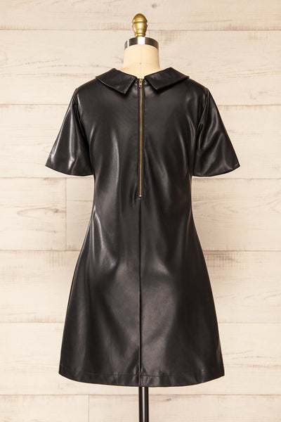 Brisbane Short Black Faux-Leather Dress | La petite garçonne back view