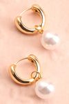 Bronte Golden Hoop Earrings with Pearl Pendant | Boutique 1861 close-up