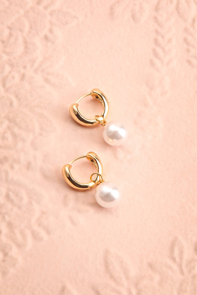 Bronte Golden Hoop Earrings with Pearl Pendant | Boutique 1861