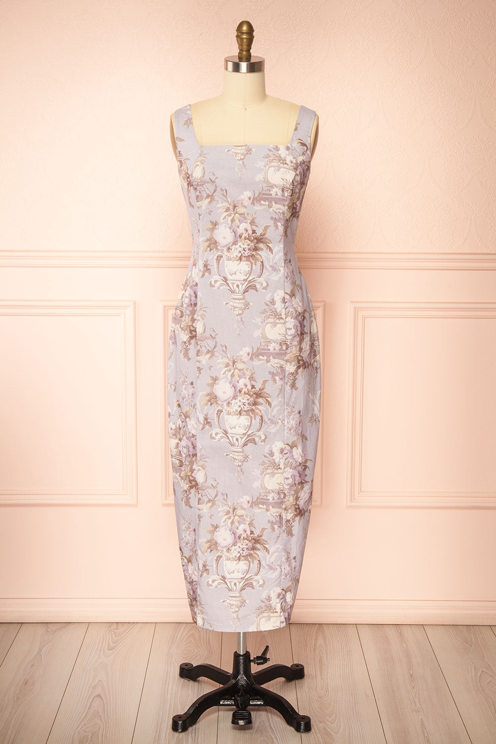 Bronwyn Straight Lavender Midi Dress with Squared Neckline | Boutique 1861 front view