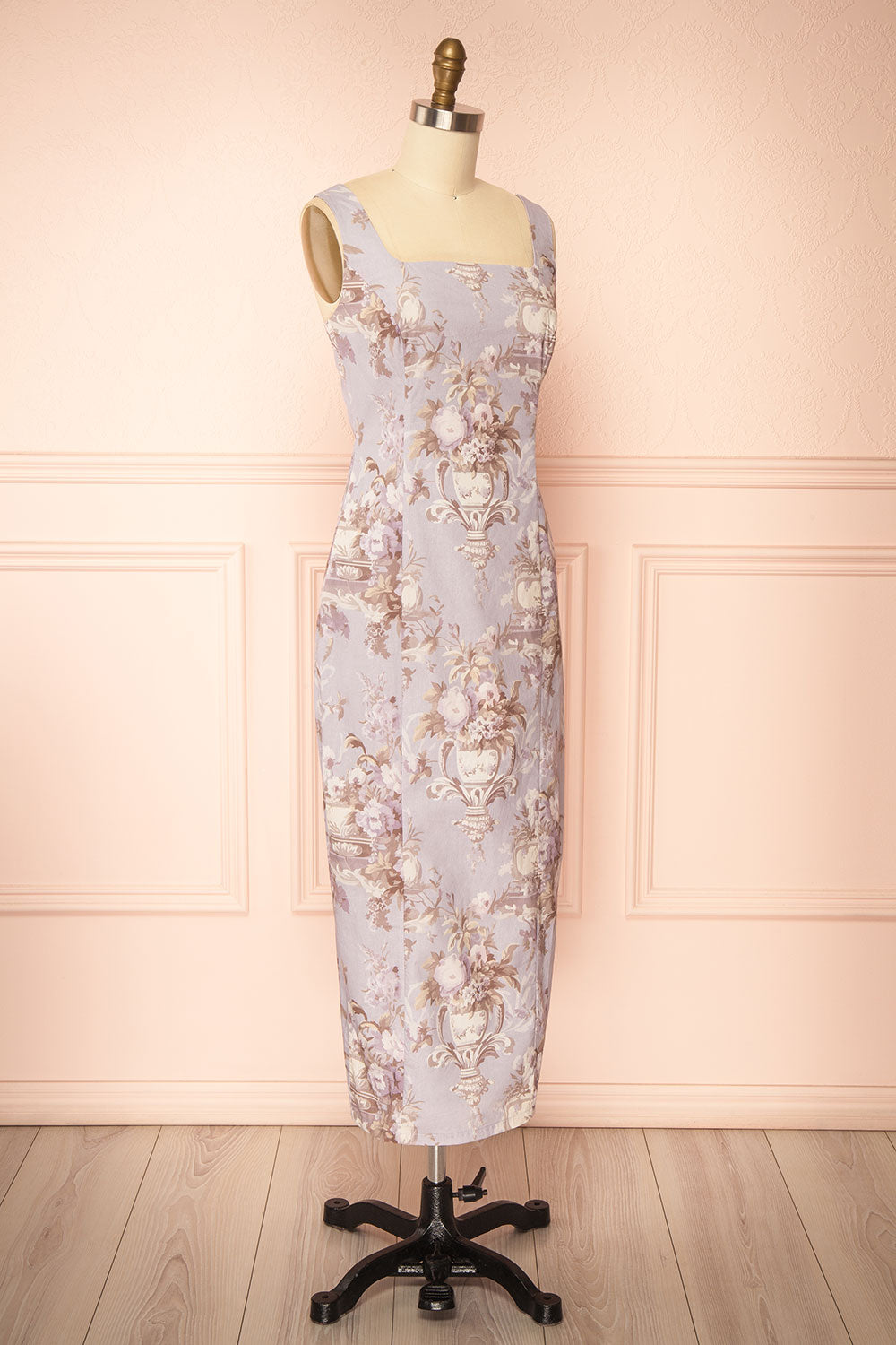 Bronwyn Straight Lavender Midi Dress with Squared Neckline | Boutique 1861 side view