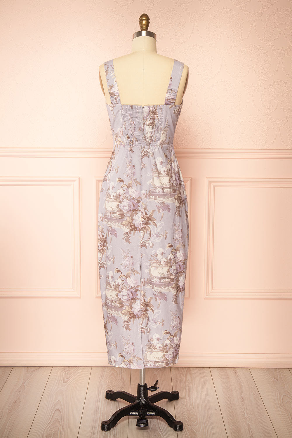 Bronwyn Straight Lavender Midi Dress with Squared Neckline | Boutique 1861 back view