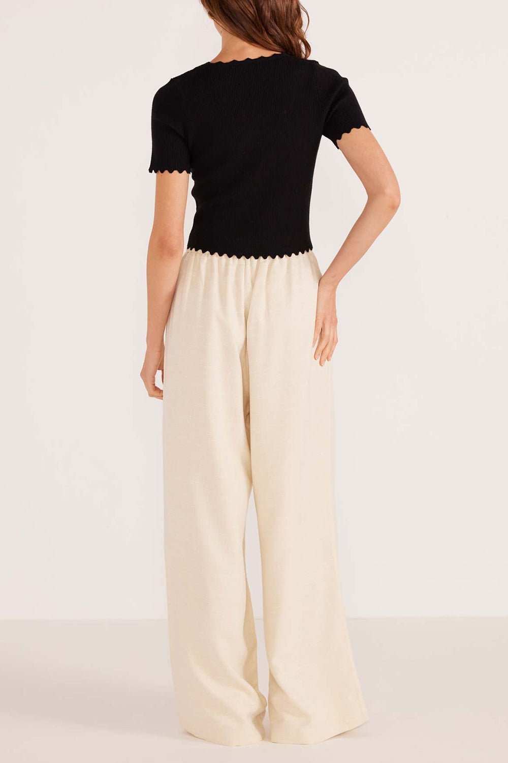 Borden Beige Wide Leg Pants | La petite garçonne back on model