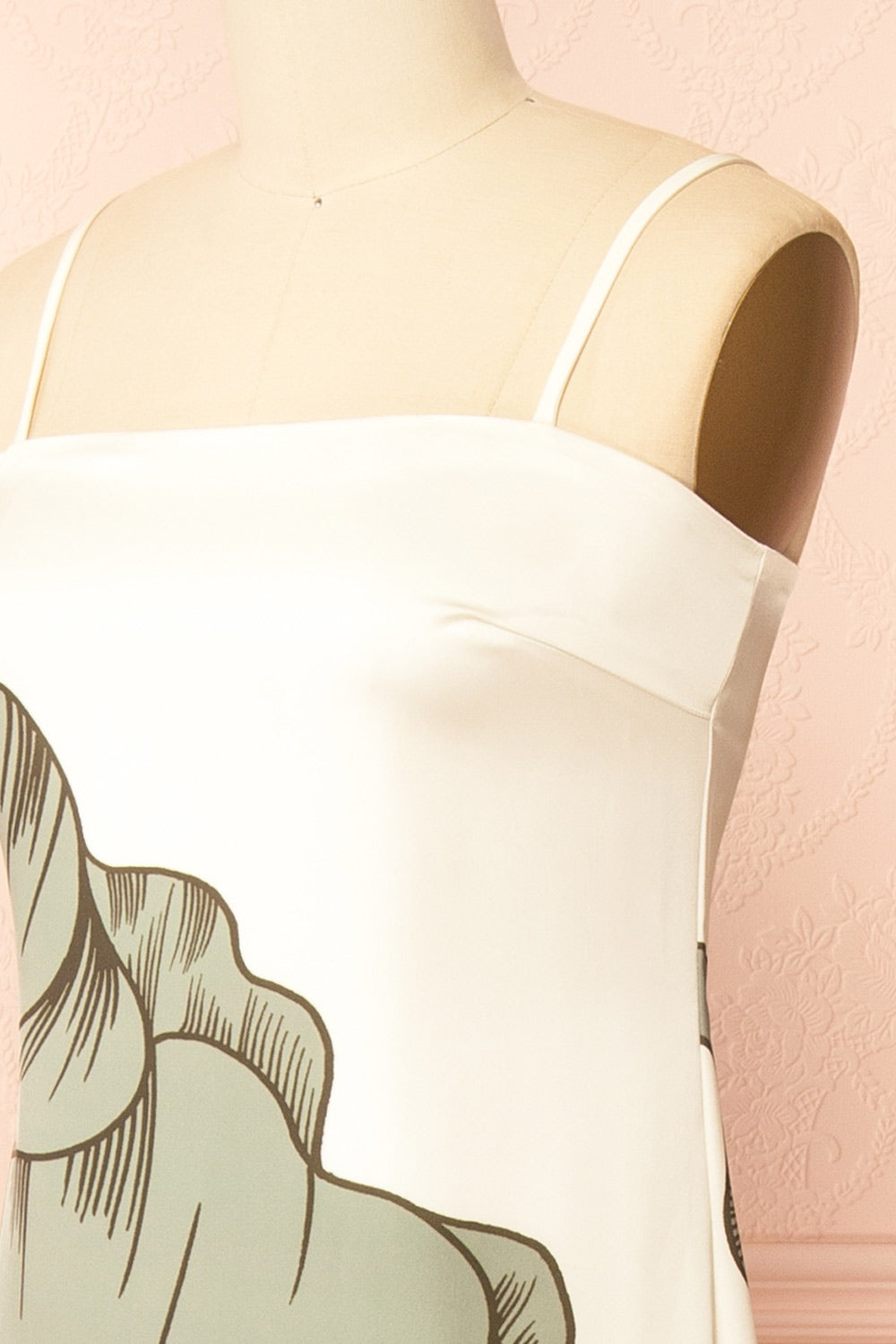 Brynlee Ivory Midi Satin Dress with Leaf Motif | Boutique 1861 side