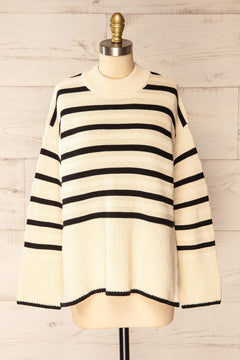 Bulgary Black & Beige Striped Knit Sweater | La petite garçonne