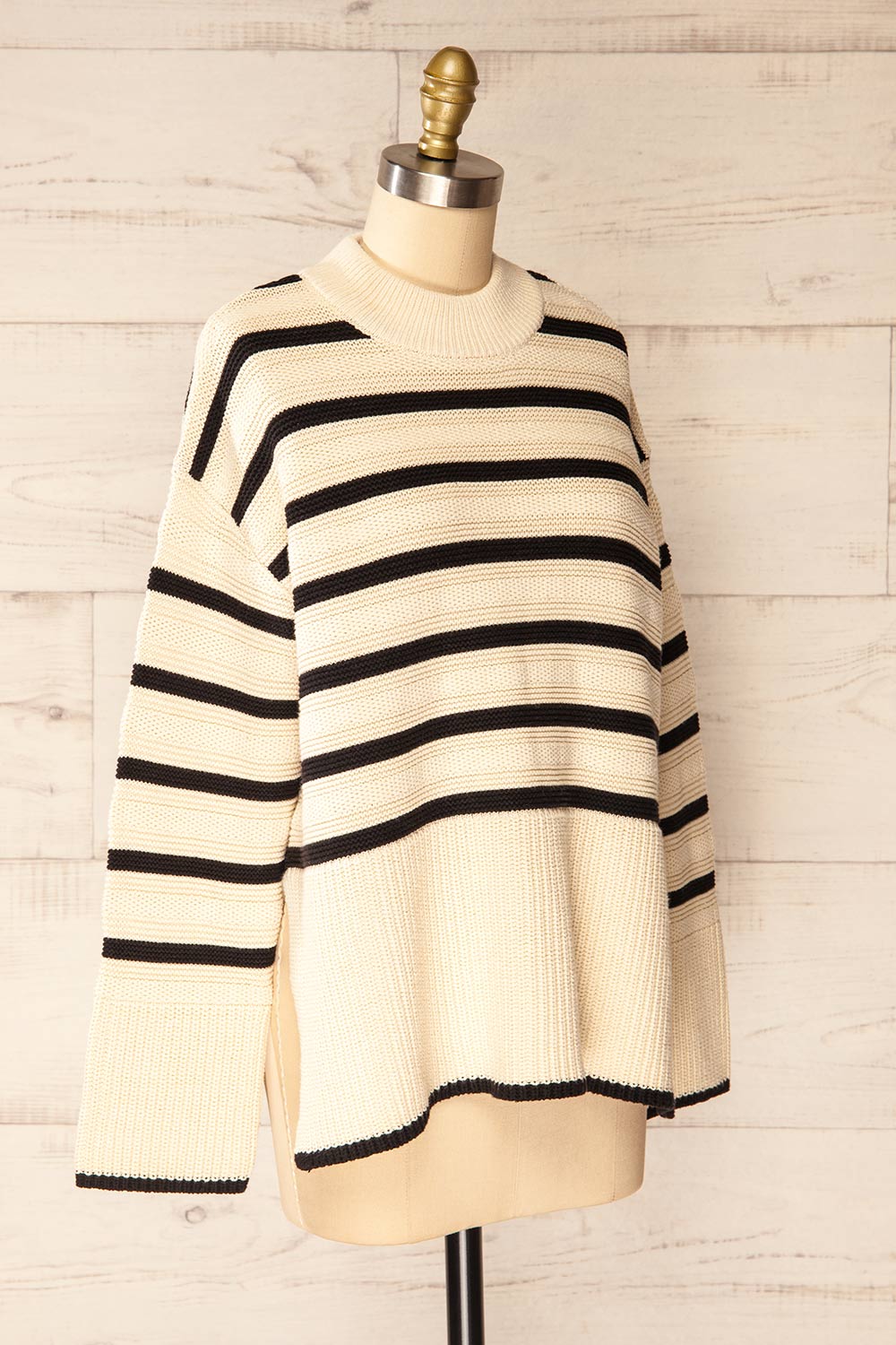 Bulgary Black Beige Striped Knit Sweater