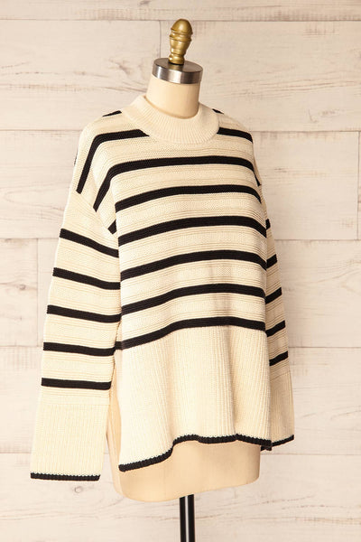 Bulgary Black & Beige Striped Knit Sweater | La petite garçonne side view