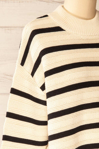 Bulgary Black & Beige Striped Knit Sweater | La petite garçonne side close-up