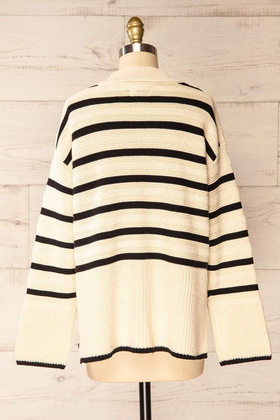 Bulgary Black & Beige Striped Knit Sweater | La petite garçonne back view