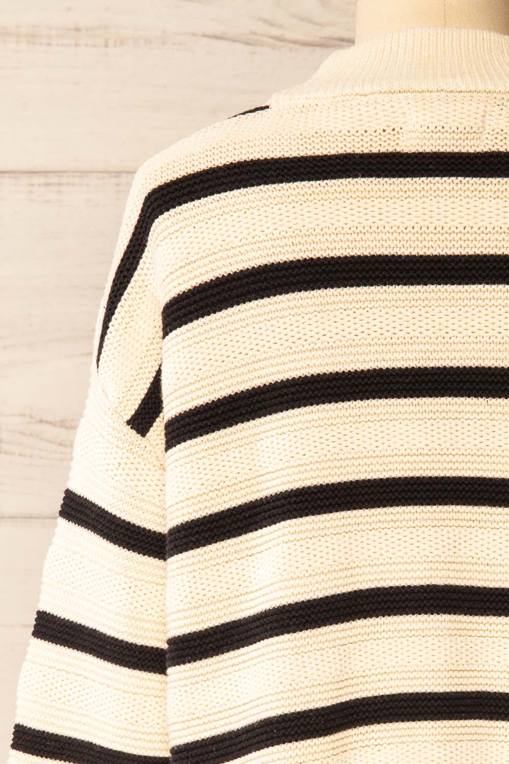 Bulgary Black & Beige Striped Knit Sweater | La petite garçonne back close-up