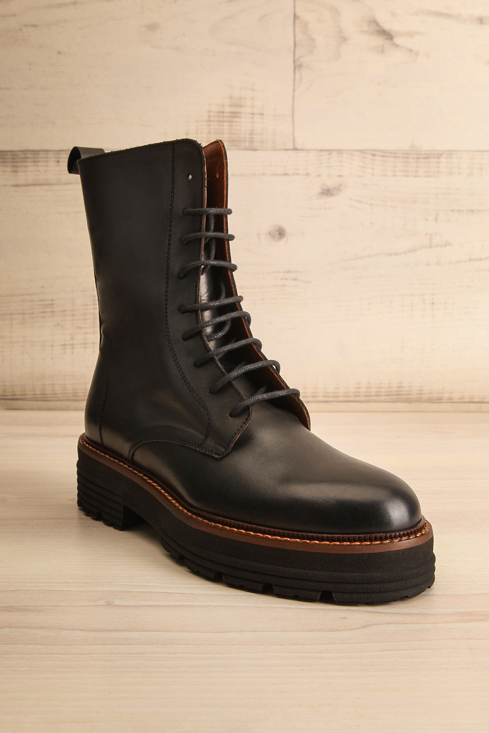 Bunker Black Lace-Up Boots | La petite garçonne angle view