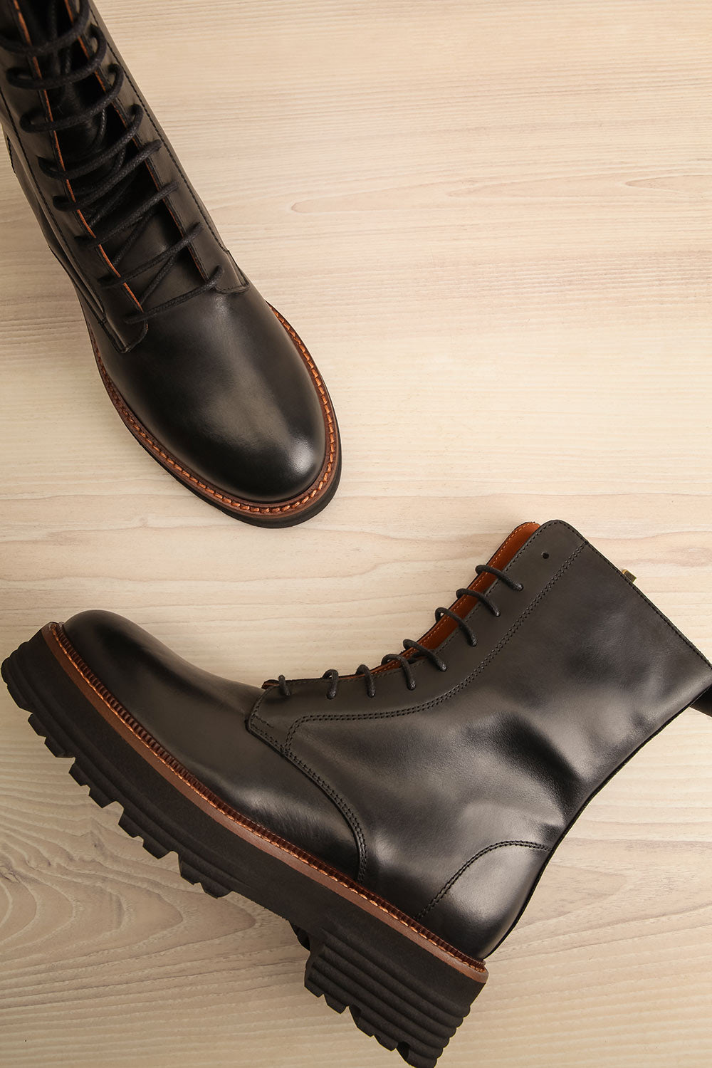 Bunker Black Lace-Up Boots | La petite garçonne flat lay view