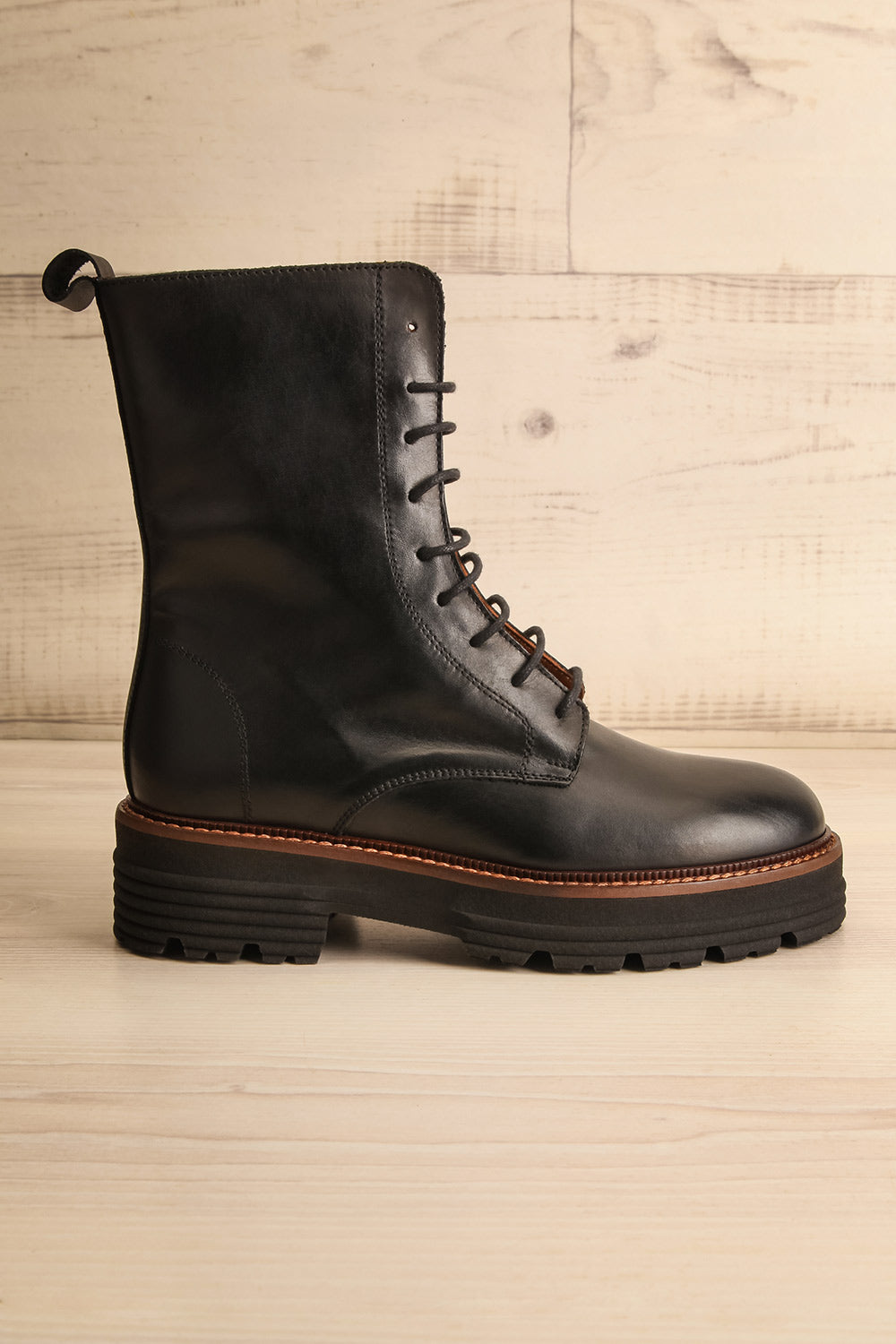 Bunker Black Lace-Up Boots | La petite garçonne side view