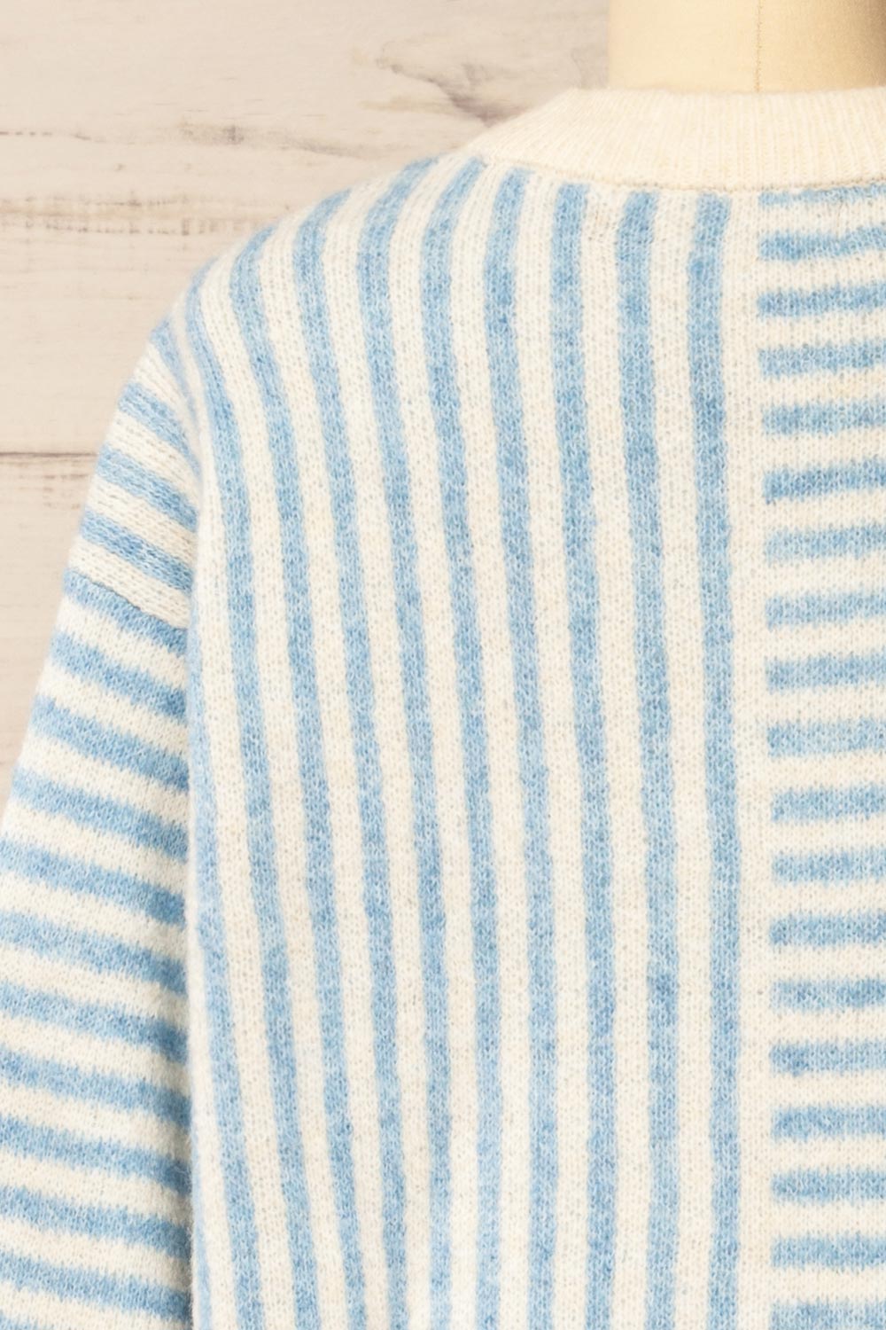 Burbank Blue Ivory Knit Sweater w/ Stripes | La petite garçonne back close-up