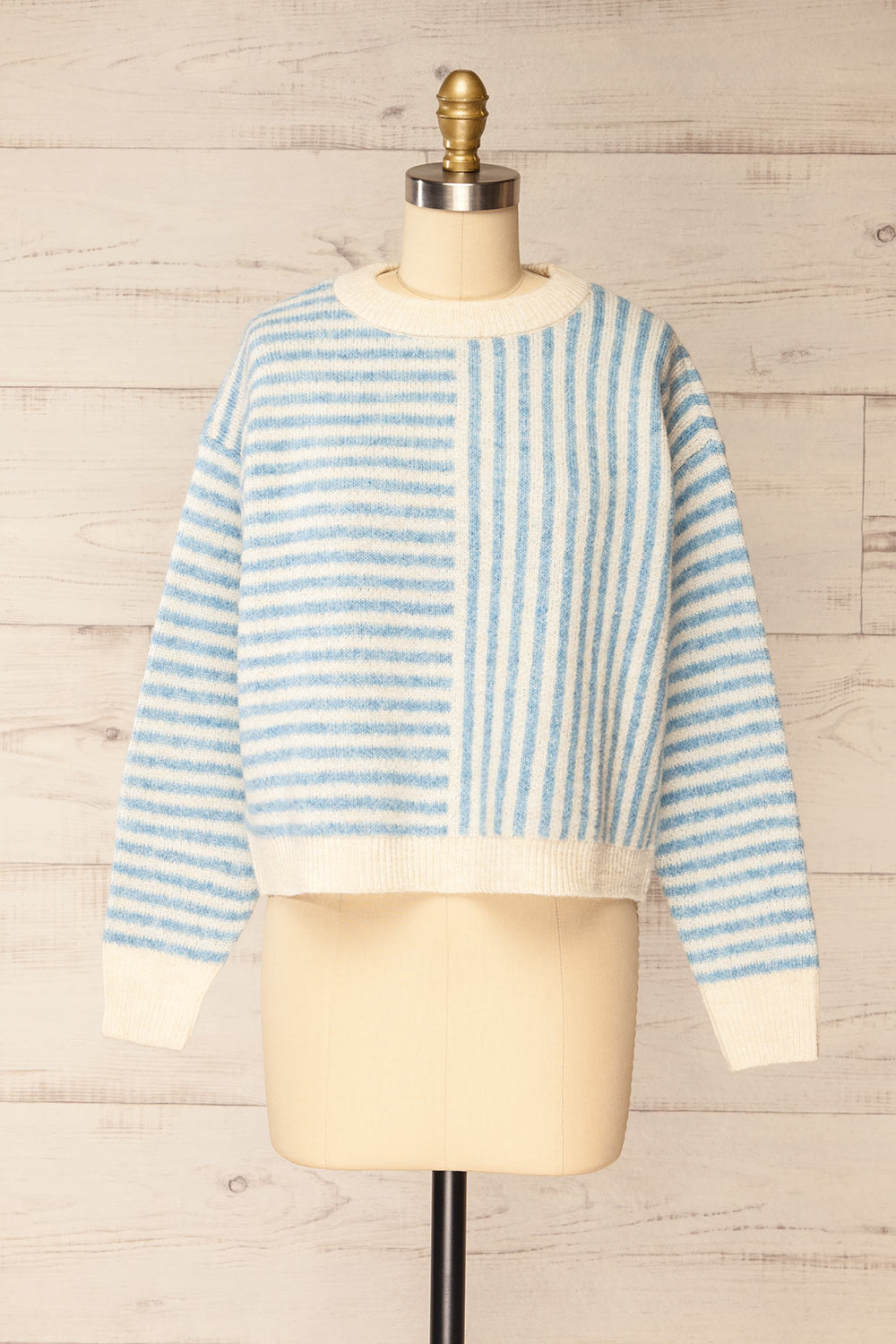 Burbank Blue Ivory Knit Sweater w/ Stripes | La petite garçonne front view