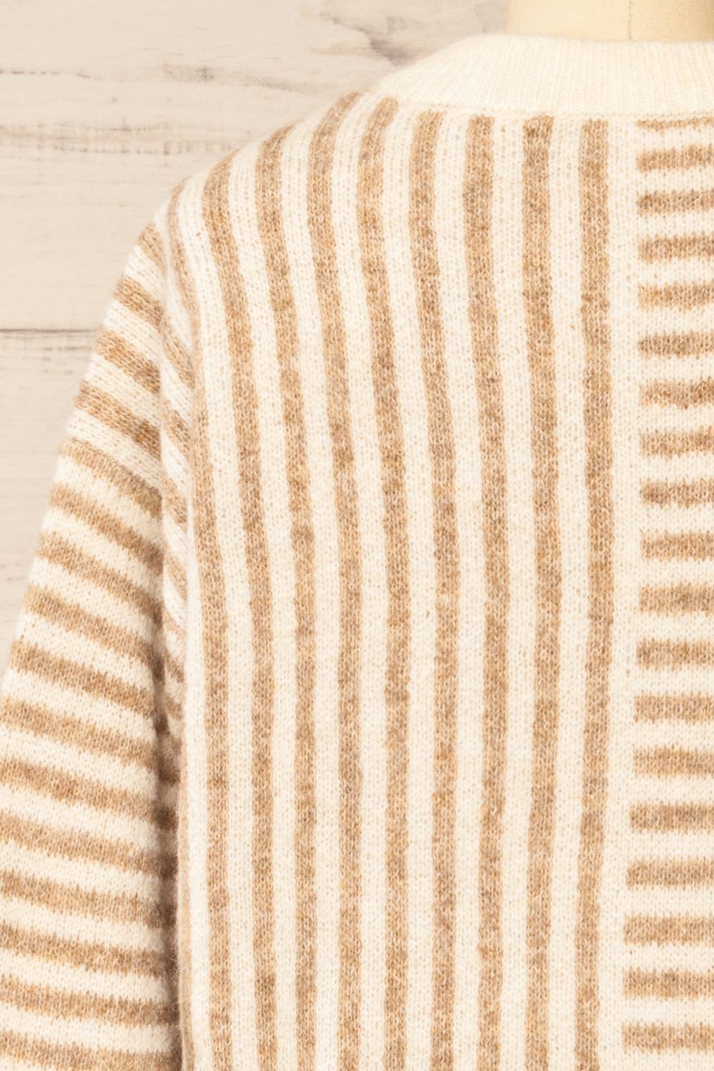 Burbank Taupe Ivory Knit Sweater w/ Stripes | La petite garçonne back close-up