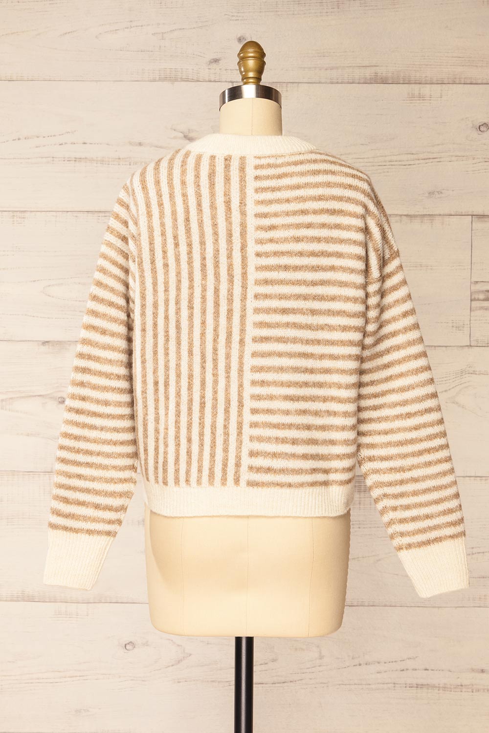 Burbank Taupe Ivory Knit Sweater w/ Stripes | La petite garçonne back view