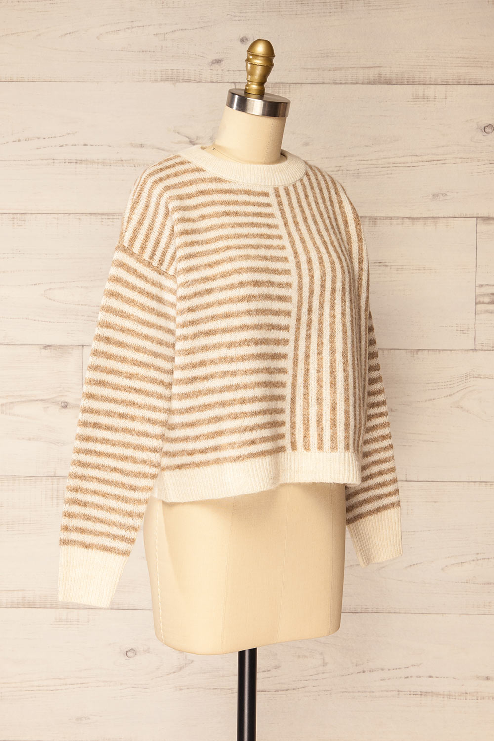 Burbank Taupe Ivory Knit Sweater w/ Stripes | La petite garçonne side view