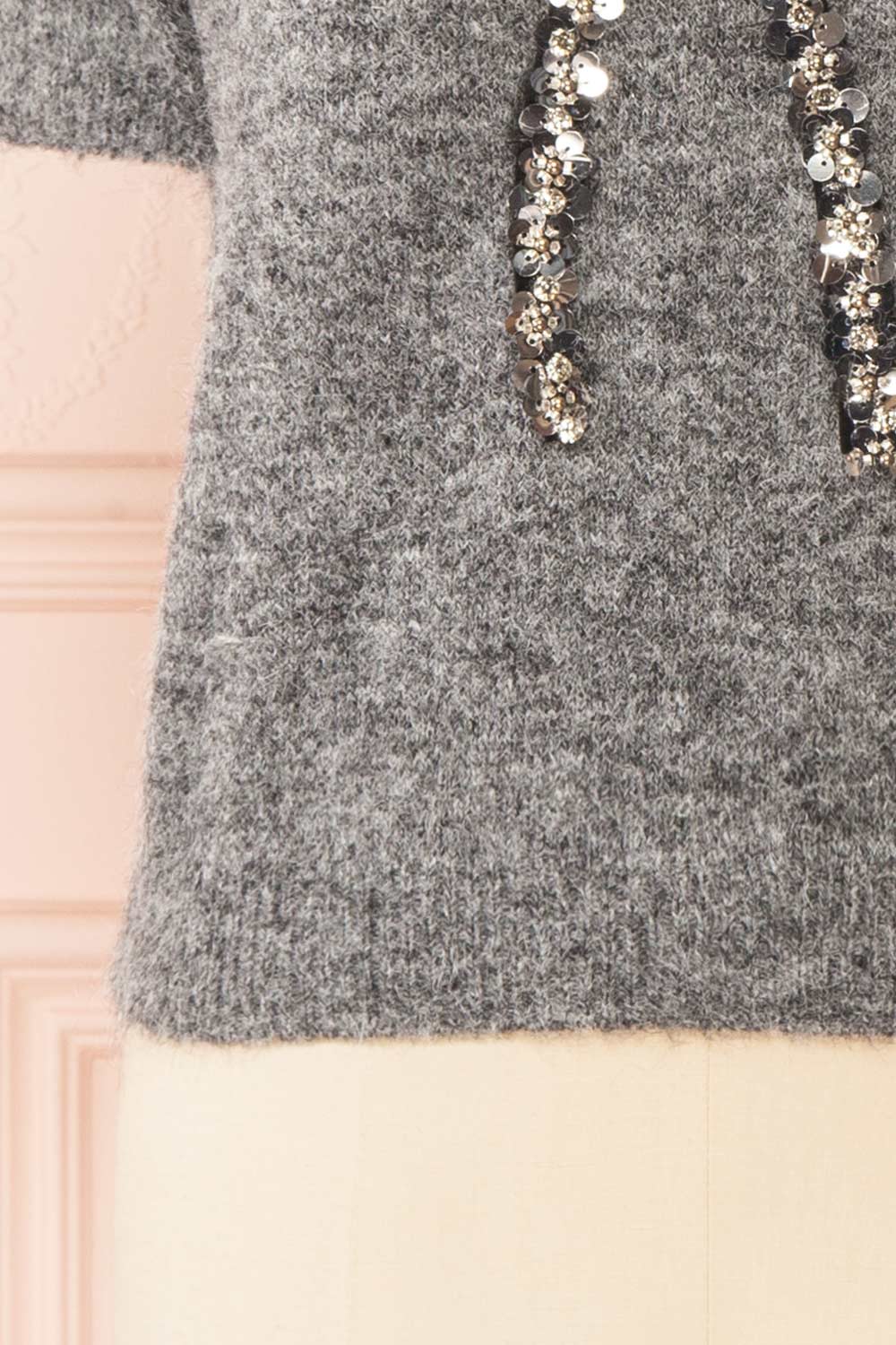 Byram Grey Knitted T-Shirt with Sequin Bow | Boutique 1861 bottom