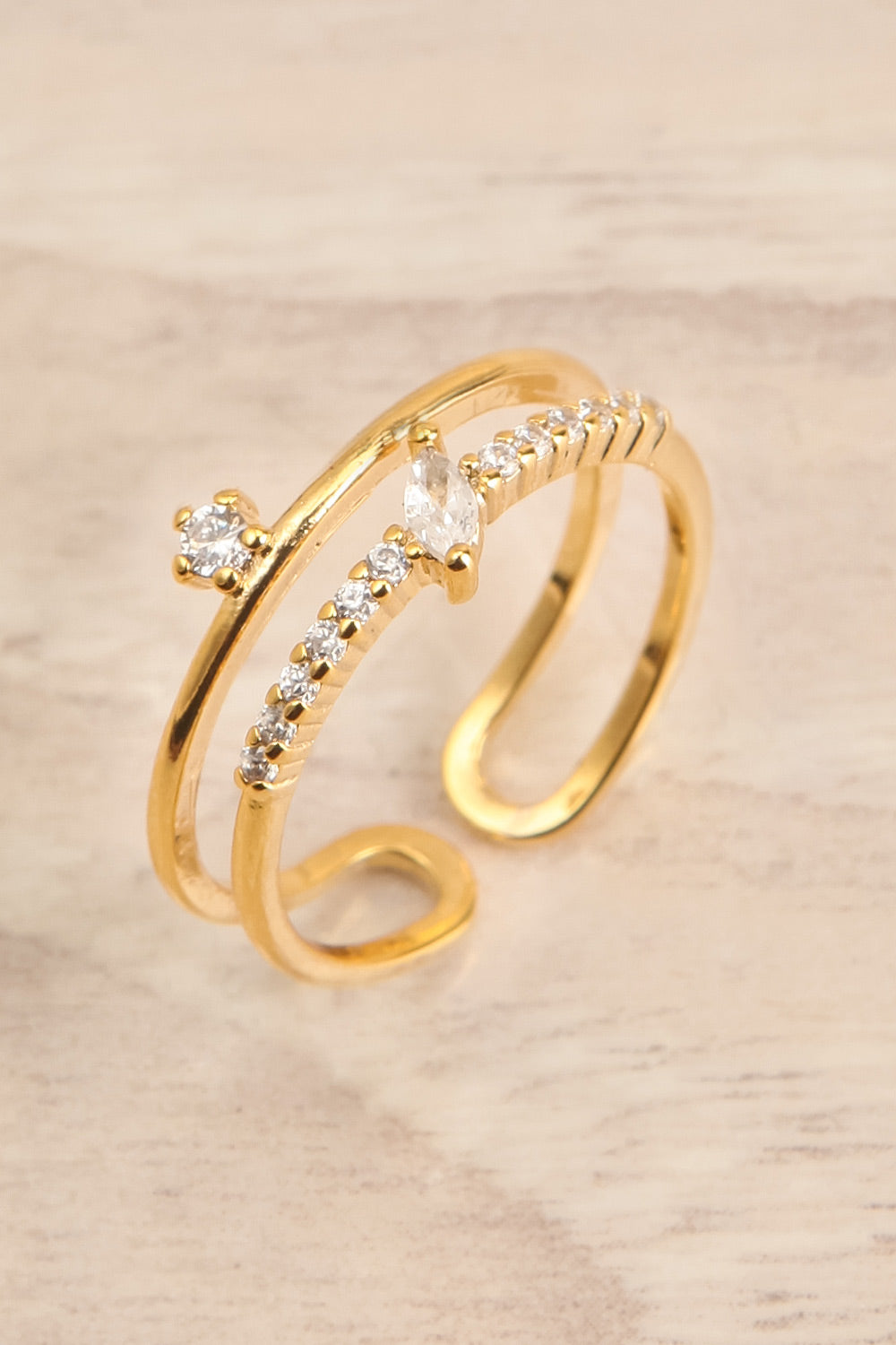 Cadence Double Ring w/ Crystals | La petite garçonne close-up