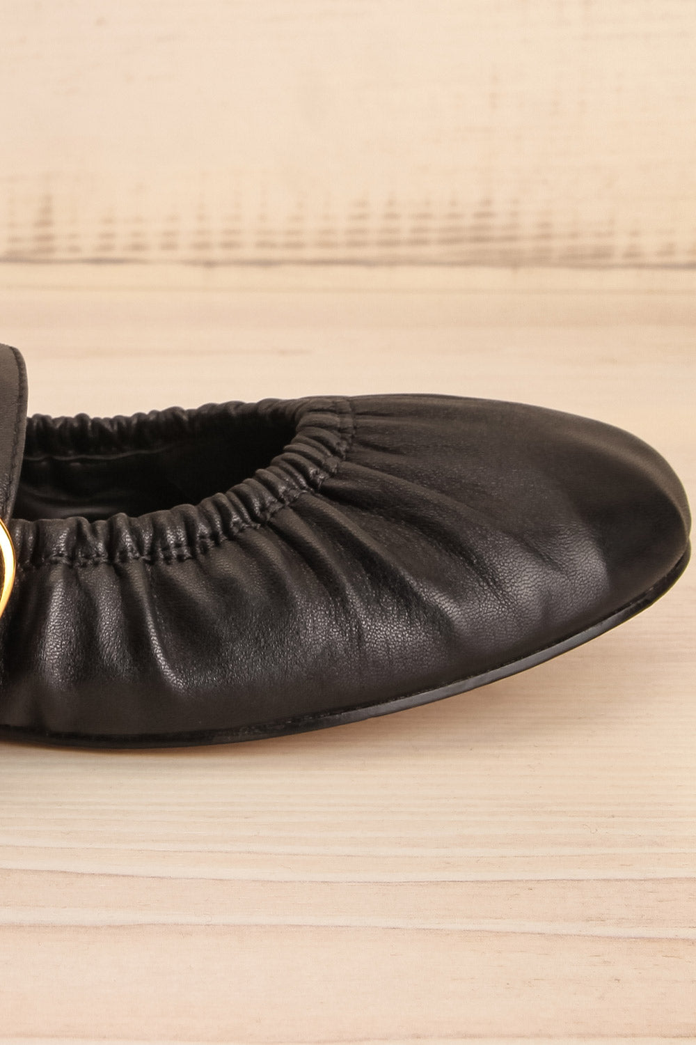 Caelie Black Leather Ballet Flats with Gold Buckle | La petite garçonne front 